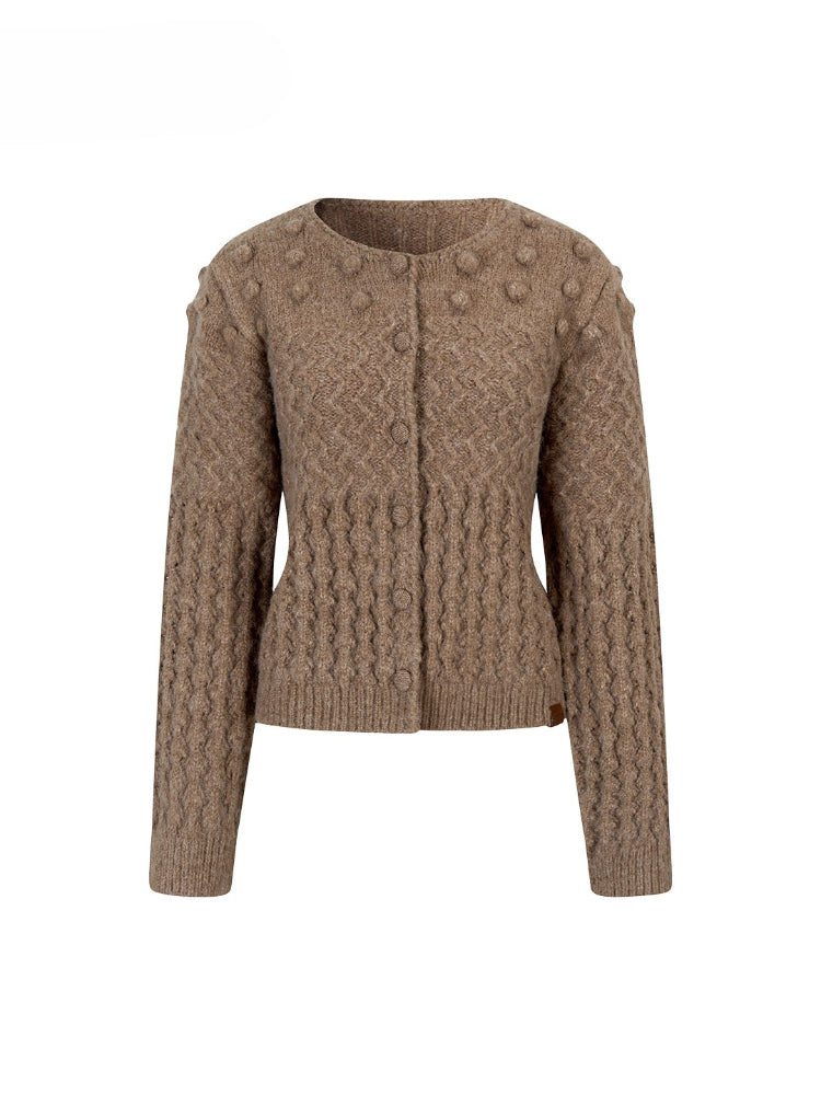Pom-Pom Textured Knit Cardigan