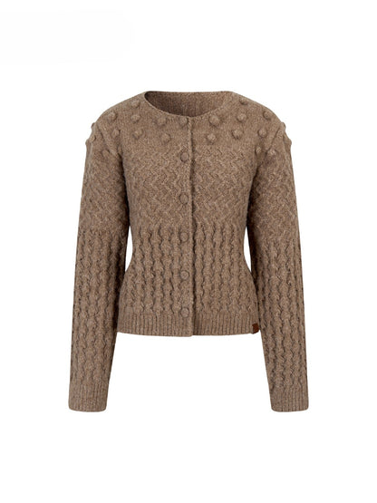 Pom-Pom Textured Knit Cardigan