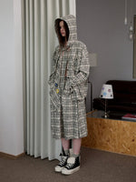 Plaid Hooded Shirt & Skirt & Pants Set