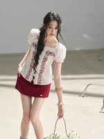 Rose Lace Puff Sleeve Top