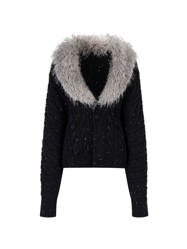 Heavyweight Detachable Fur Collar Cardigan
