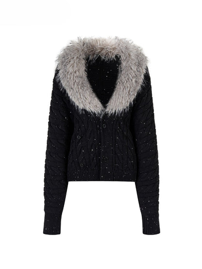 Heavyweight Detachable Fur Collar Cardigan