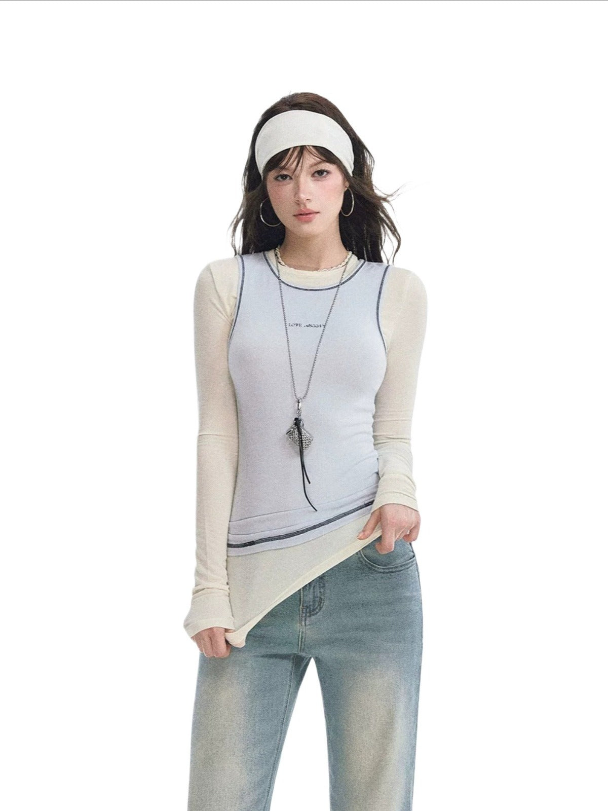 Modal Contrast Layered Long Sleeve Top