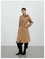 Khaki Stand Collar Belted Trench Coat