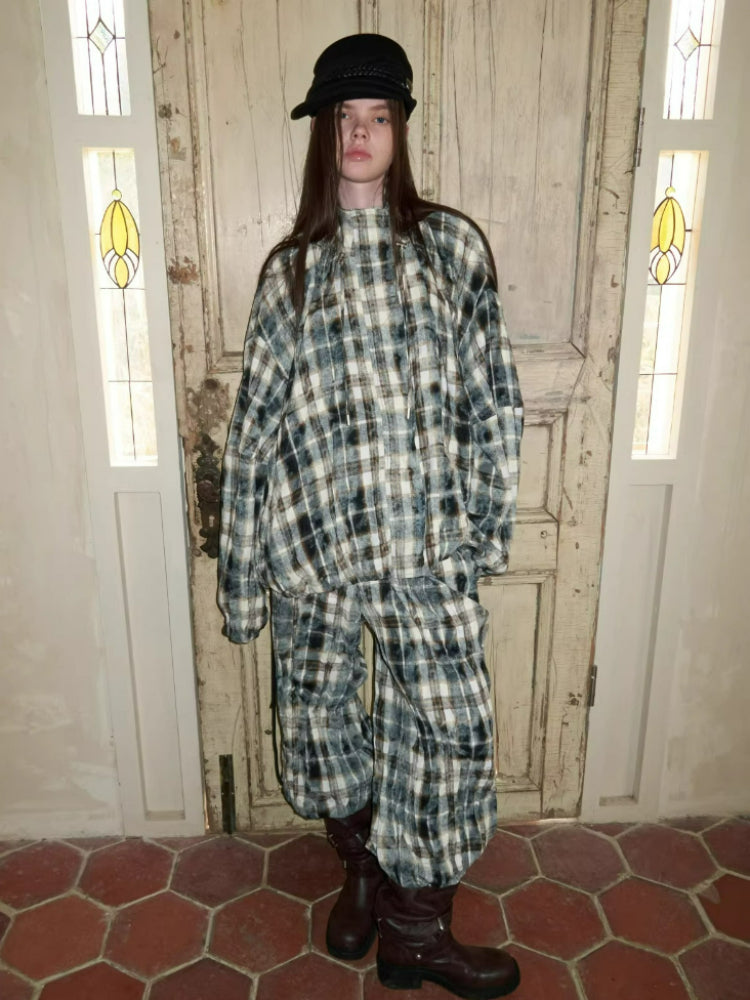 Plaid Crinkle Cargo Pants