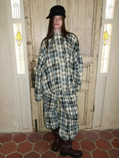 Plaid Crinkle Cargo Pants