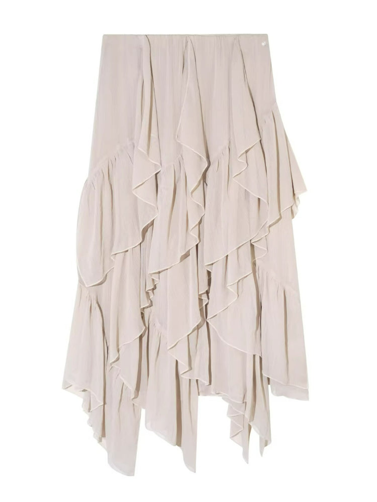 Irregular Ruffle Elastic Waist Chiffon Skirt