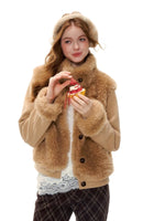 Eco-Faux Fur Knit Stand Collar Jacket