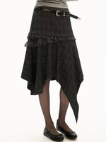 Asymmetrical Layered Plaid Midi Skirt