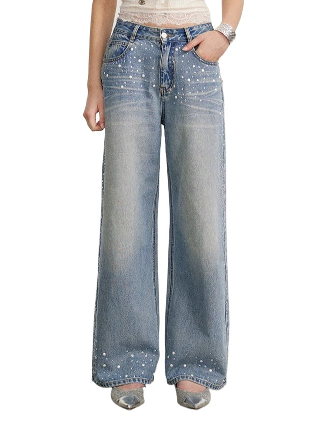 Crystal &amp; Pearl Embellished Jeans