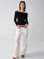 Wool One-Shoulder Off-Shoulder Long-Sleeve T-Shirt