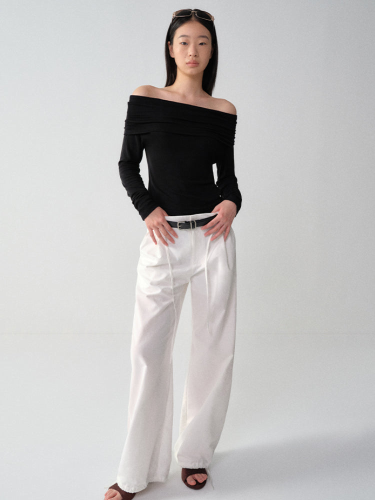 Wool One-Shoulder Off-Shoulder Long-Sleeve T-Shirt