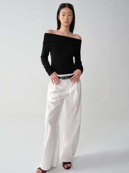 Wool One-Shoulder Off-Shoulder Long-Sleeve T-Shirt