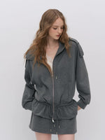 Gray Drawstring Hoodie & Skirt Set