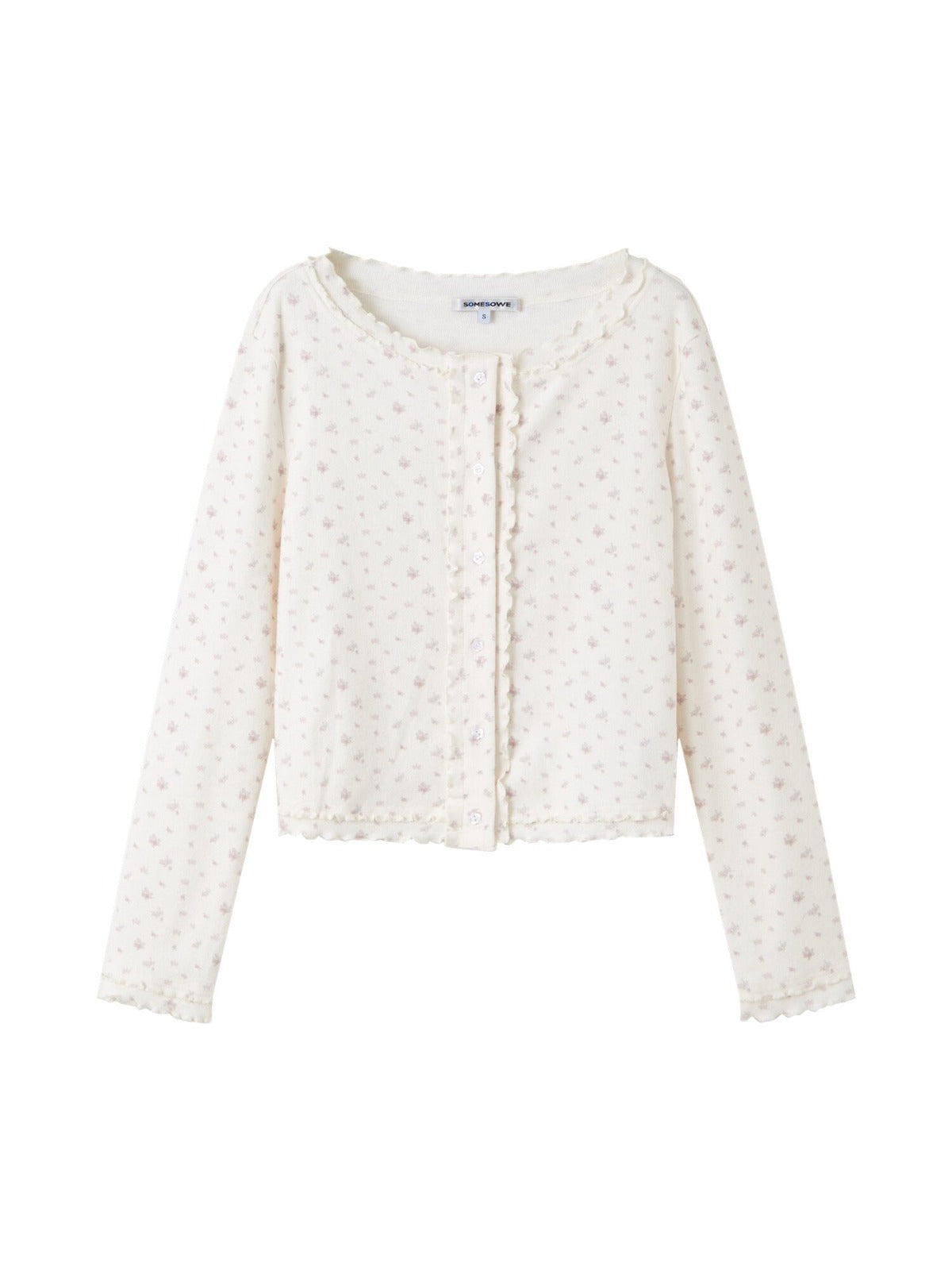 Floral Ruffle Edge Knit Cardigan