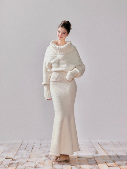 Oversized Turtleneck Off-Shoulder Sweater &amp; Skirt Set