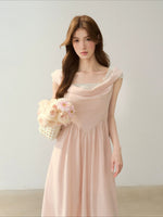 Pink Grid Drape Dress
