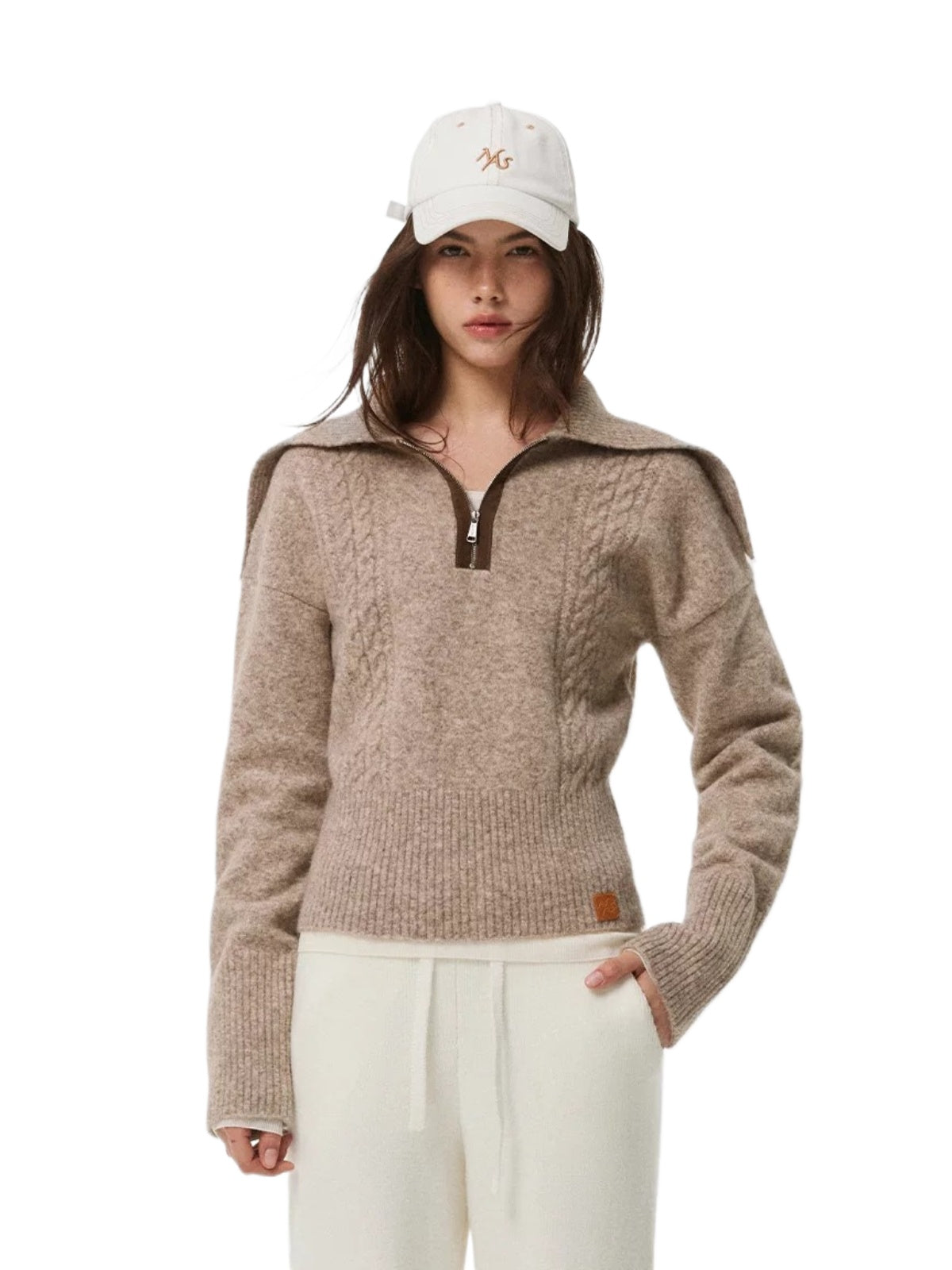 Suede Trim Wool Blend Sweater