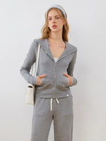 Contrast Trim Zip Hoodie & Flared Pants Set