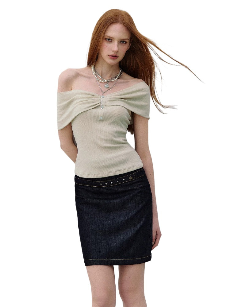 Twist Bardot Ribbed T-Shirt