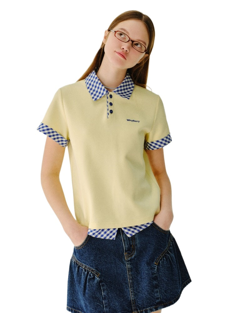 Yellow &amp; White Striped Faux-Layer Polo Shirt