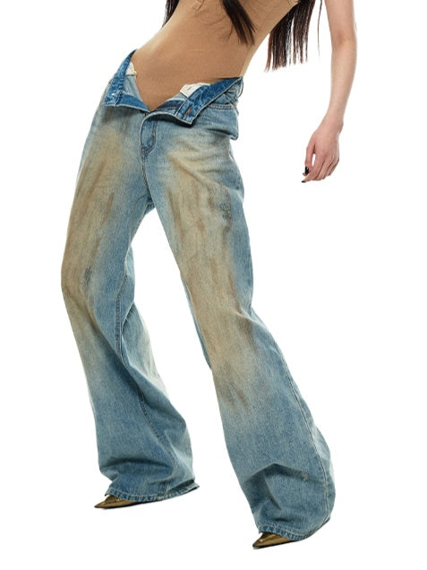 Vintage Mud‑Dye Straight‑leg Pants