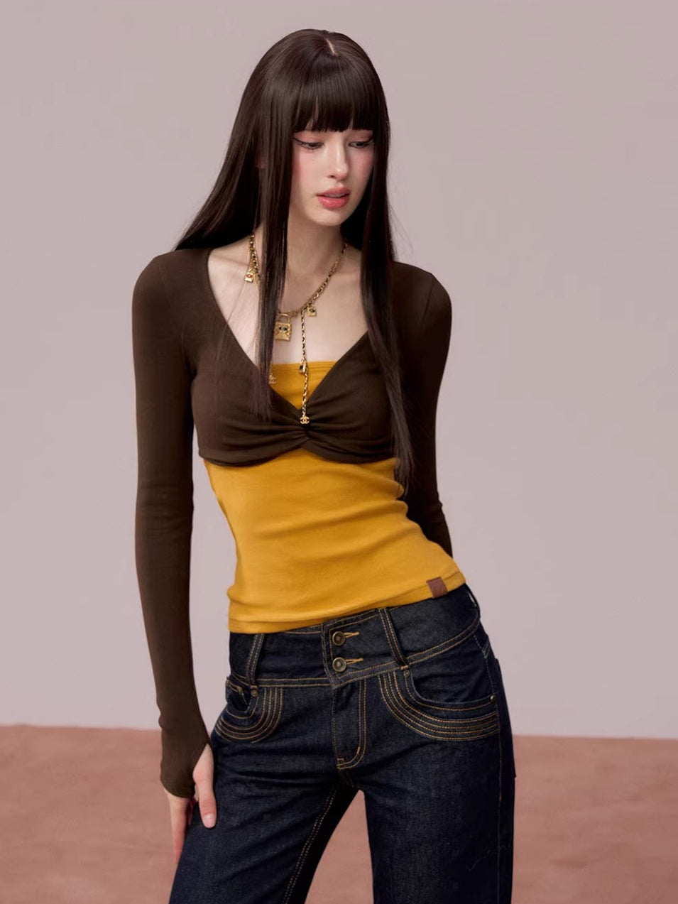 Bandeau Faux Two-Piece Top