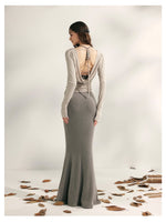 Beaded Halter Knit Fishtail Dress
