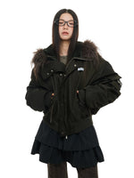 Vintage Hooded Fur Trim Down Jacket