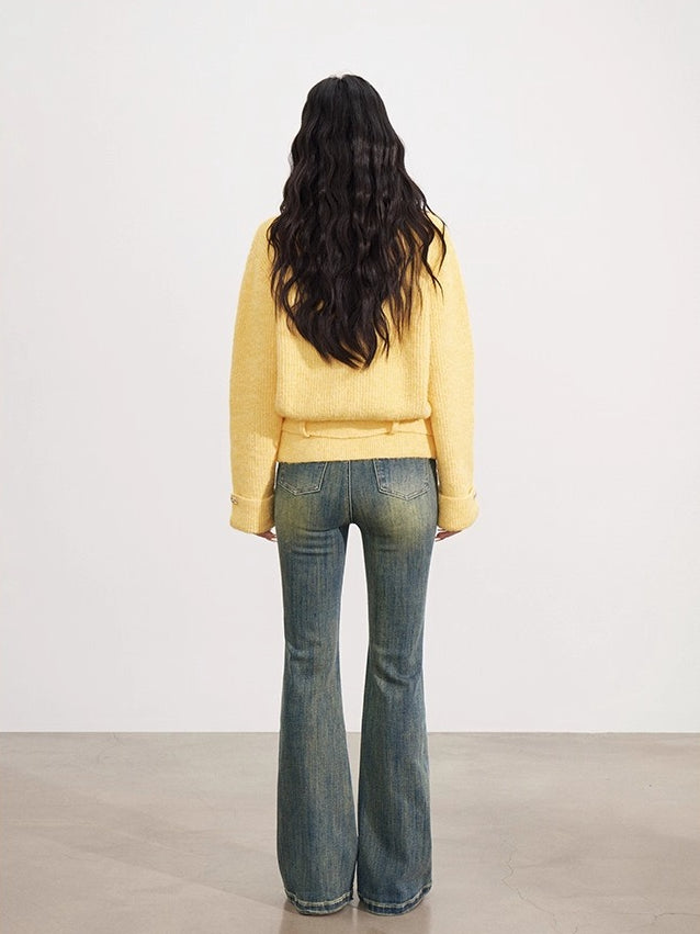 Collared Belted Knit Cardigan