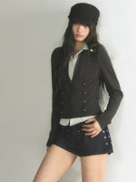 Vintage Double-Breasted Layered Cropped Jacket
