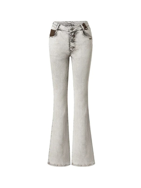 +5CM N1 Washed Suede Flare Jeans