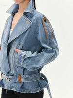 Washed Denim Suede Panel Jacket