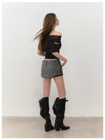 Rhinestone Off-the-Shoulder Pure-Desire Style T-shirt