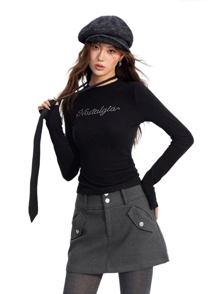 Rhinestone Fleece Knit Top