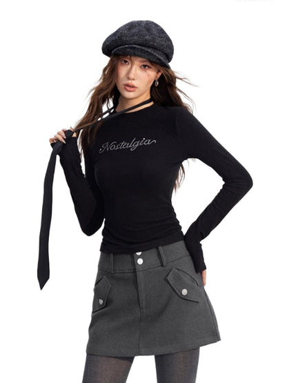 Rhinestone Fleece Knit Top