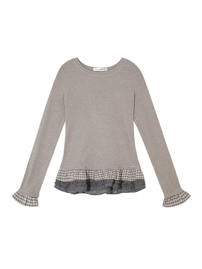 Wool Blend Tencel Plaid Knit Top