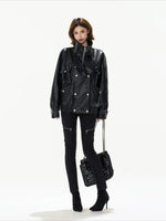 Oversized Double-Breasted PU Leather Jacket