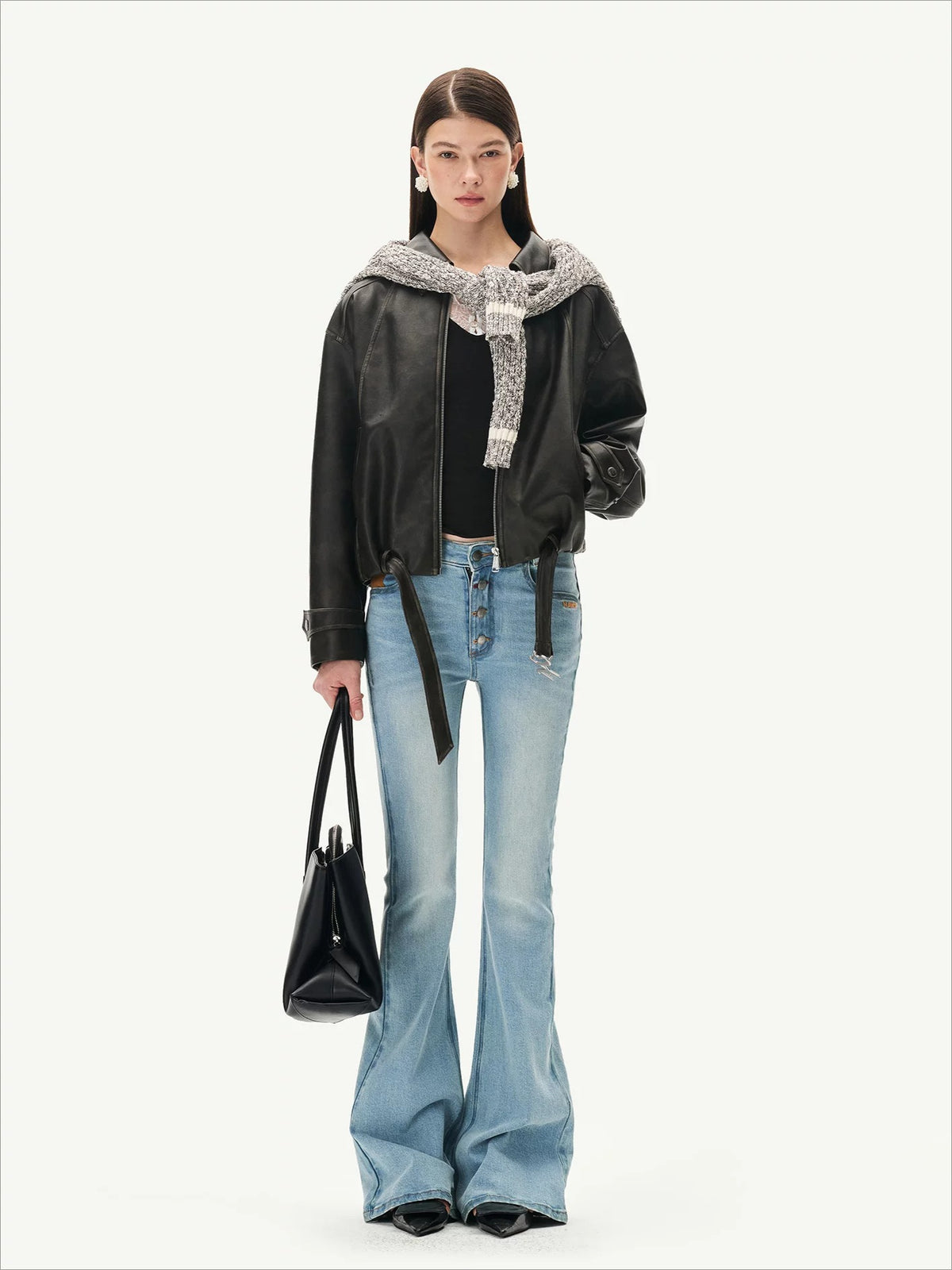 +5CM N1 Washed Suede Flare Jeans