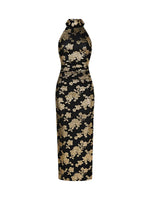 Black Gold Halter Qipao Evening Dress