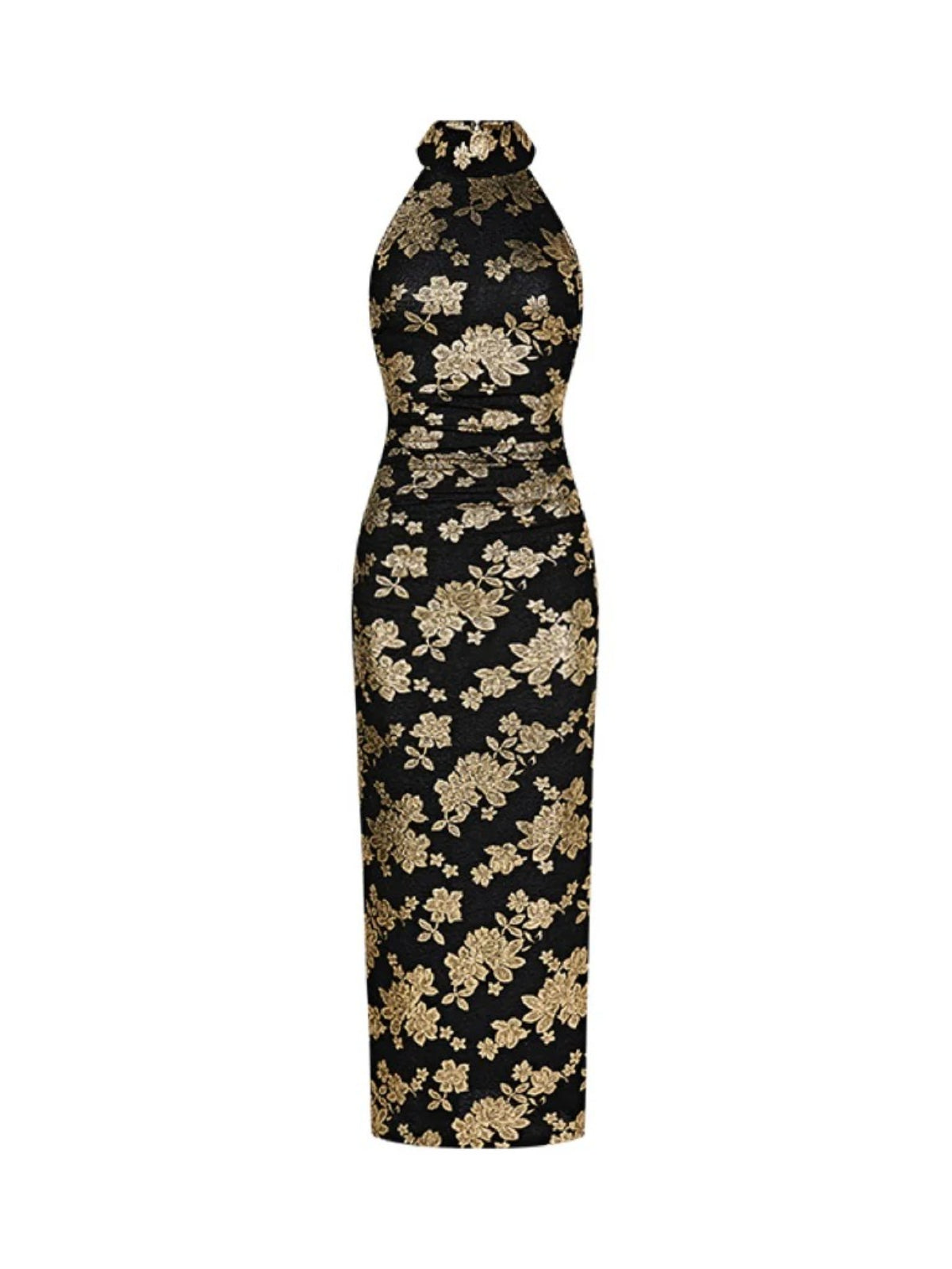 Black Gold Halter Qipao Evening Dress
