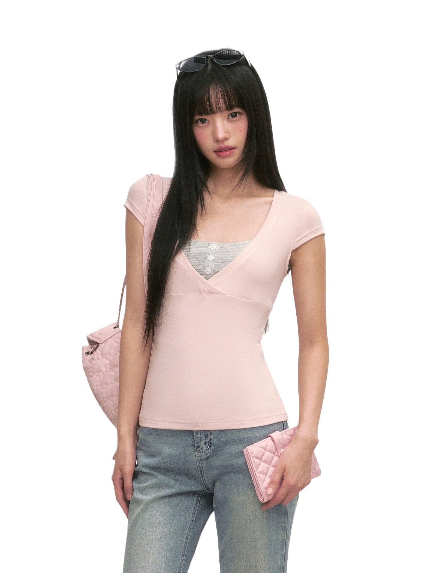 Pink Striped Layered Top Set