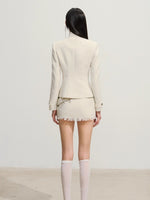 Shimmery Tweed Waist Jacket & Fringe Hem Skirt Set