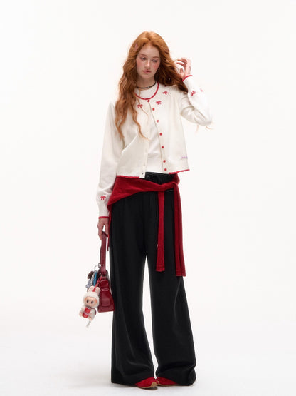 Lace-Trim Waist Tie Wide-Leg Pants