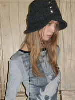 Tweed Ruched Bucket Hat