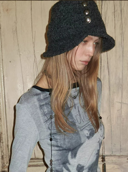 Tweed Ruched Bucket Hat