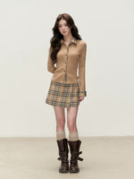 Plaid Trim Cardigan & Mini Skort Set