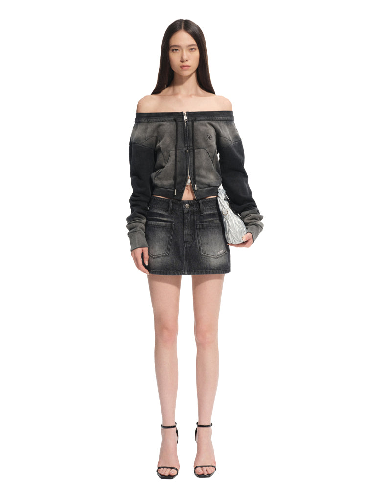 Washed Slim-Fit One-Shoulder Sweatshirt