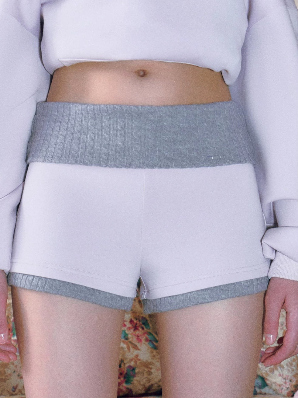 Contrast Ribbed Waist Shorts