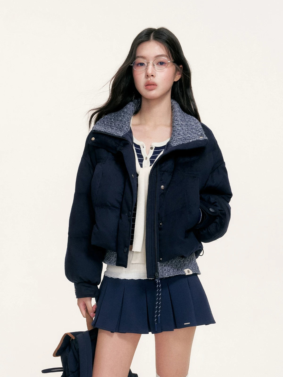 Wool Blend Knit Trim Down Jacket